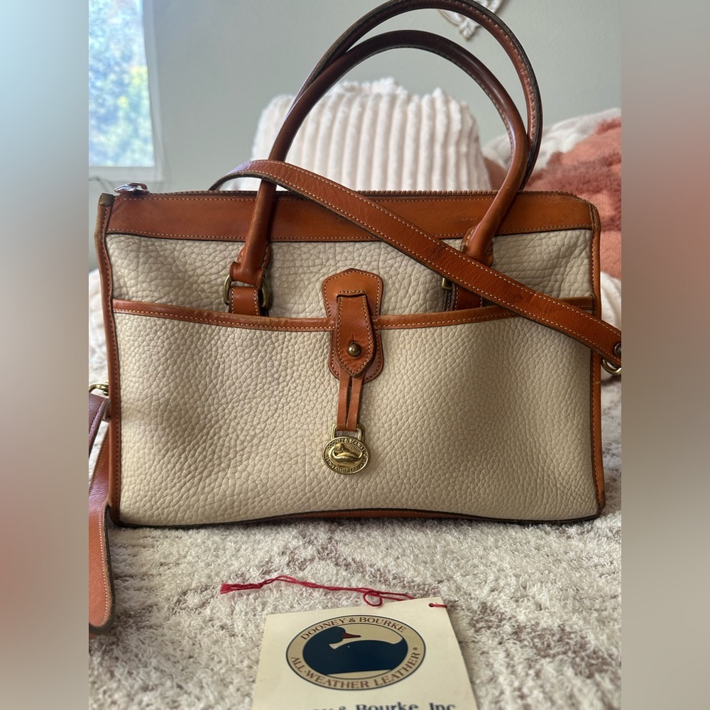 Vintage 1991 Dooney & Bourke AWL Satchel Original Receipt USA Cream Tan Leather - Picture 3 of 14